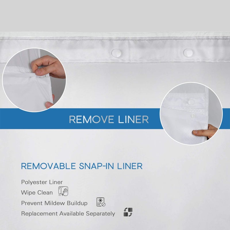 ARICHOMY 2023 Upgraded Shower Curtain Set Waffle Weave Curtain Fabric Shower Curtain Set Hook Free Removeable Liner, 250GSM Machine Washable 71by 74inch, White - Image 5